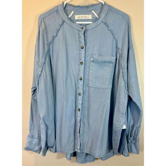 Free People We The Free Keep It Simple Blue Button Down Babydoll Style Shirt XS - Picture 2 of 11